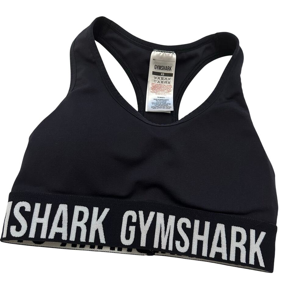 Gymshark Black Sports Bra with White Logo Band